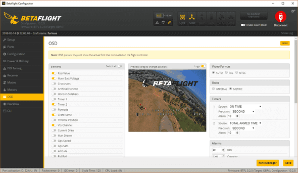 Betaflight OSD tab