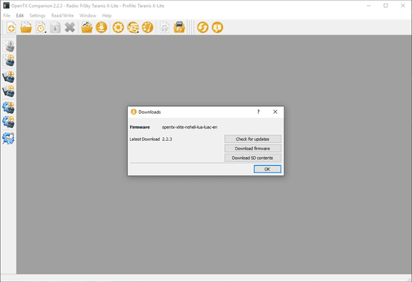 OpenTX Companion download dialog