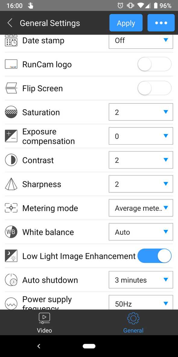 The second screen of video settings