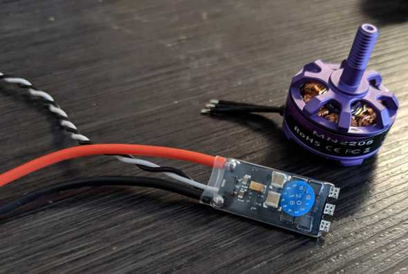 Racerstar RS20A V2 ESC and an Eachine 2205 MN2205 2300KV motor close up