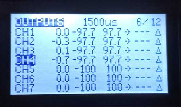 Taranis X-Lite outputs screen fully adjusted