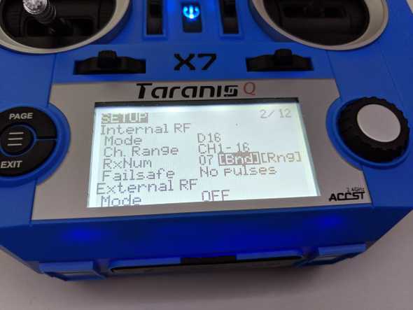 Taranis Q X7 bind setup screen