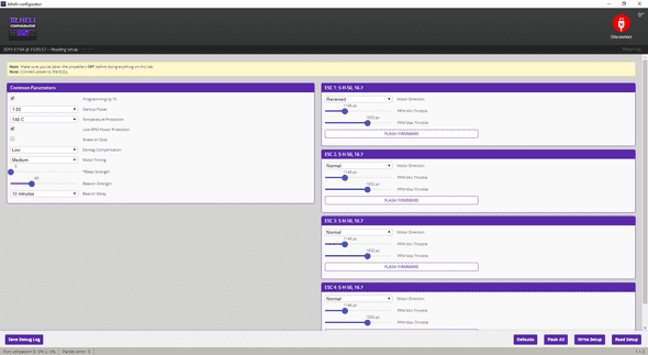 blheli configurator displaying esc settings