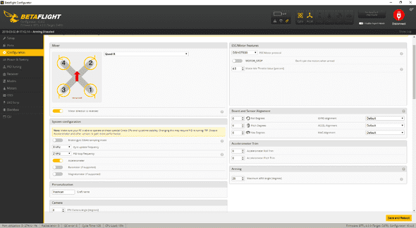 Betaflight configuration tab 1