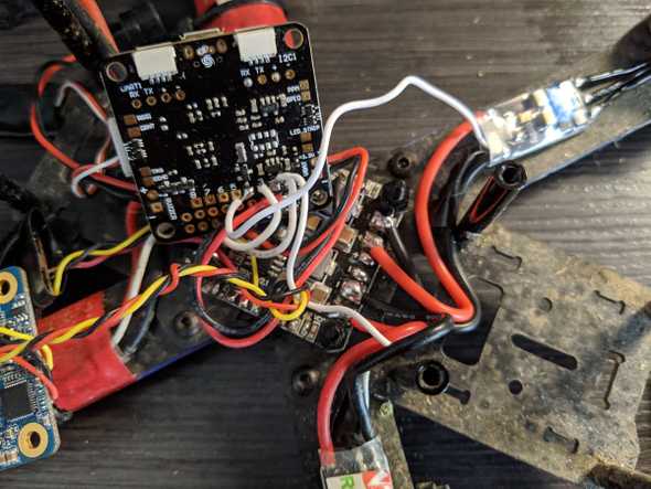 ESC voltage and ground wires soldered in place
