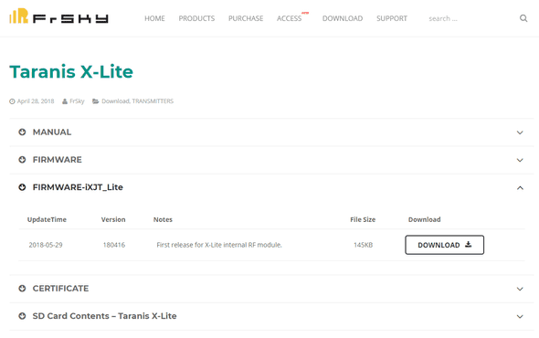 firmware for Taranis X-Lite on FrSky's site