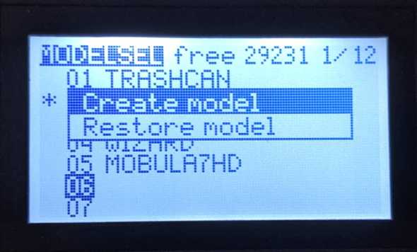 Taranis X-Lite create model screen