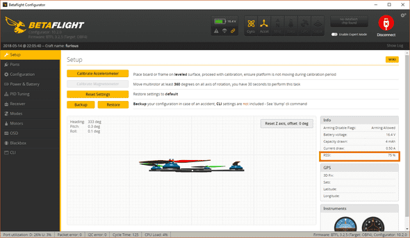 Betaflight setup tab