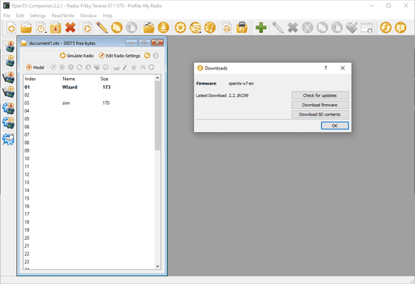 OpenTX download dialog