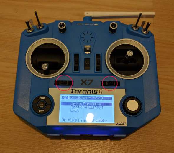 Set Taranis in bootloader mode