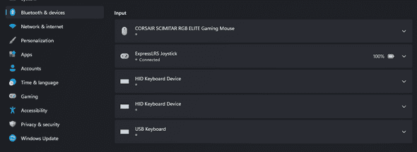 ExpressLRS module connected to PC via Bluetooth