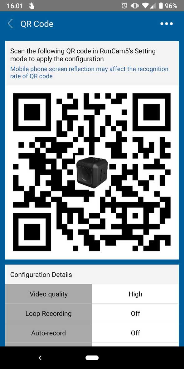 QR code with settings for the RunCam 5
