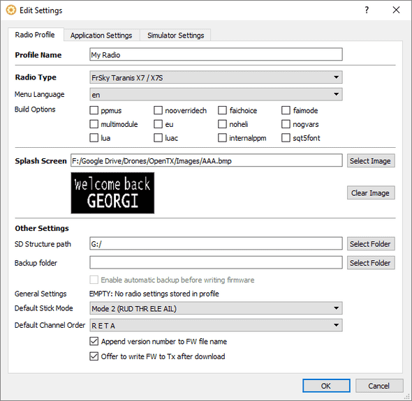 Settings dialog